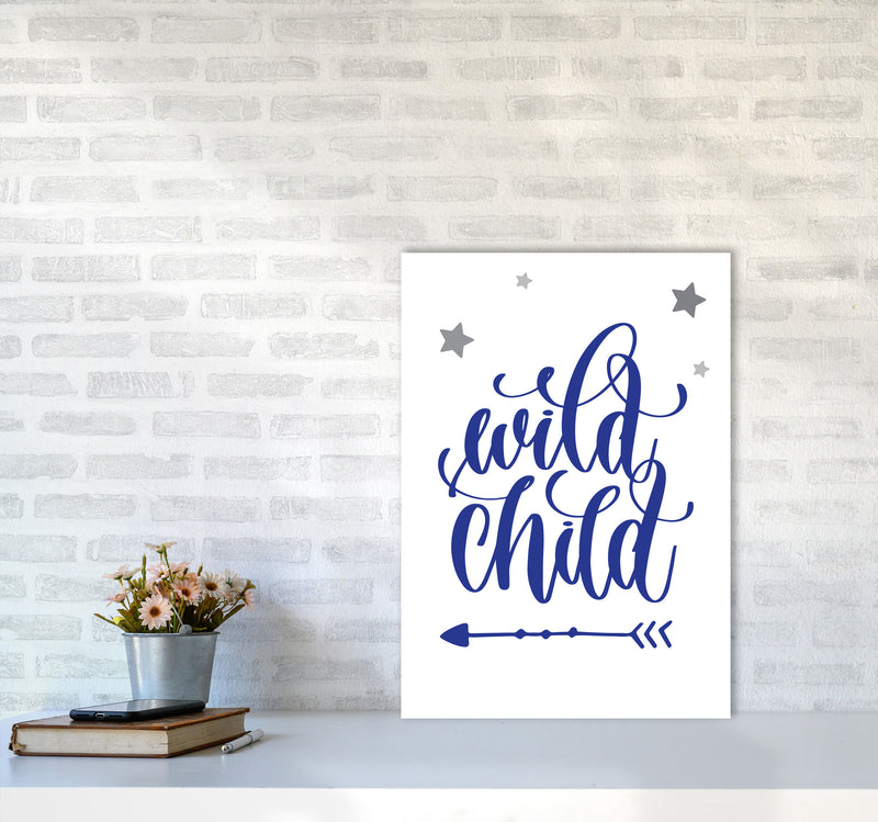 Wild Child Navy Framed Nursey Wall Art Print A2 Black Frame