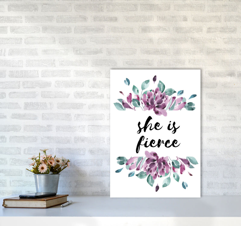 She Is Fierce Purple Floral Modern Print A2 Black Frame
