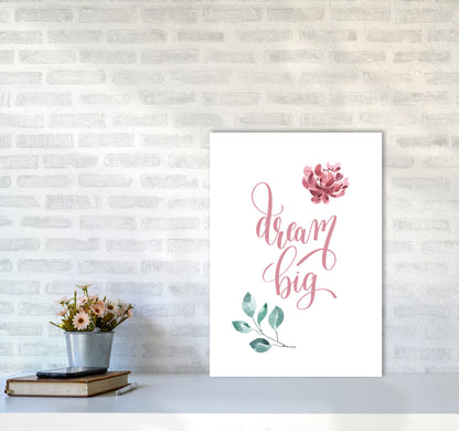 Dream Big Pink Floral Framed Typography Wall Art Print A2 Black Frame