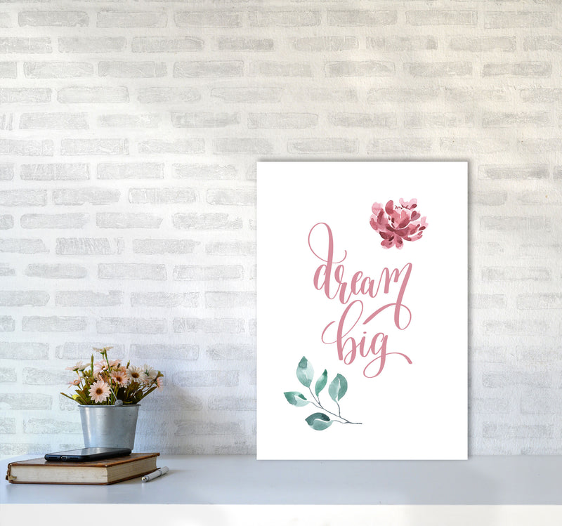 Dream Big Pink Floral Framed Typography Wall Art Print A2 Black Frame