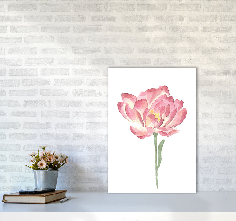Pink Watercolour Flower Modern Print A2 Black Frame