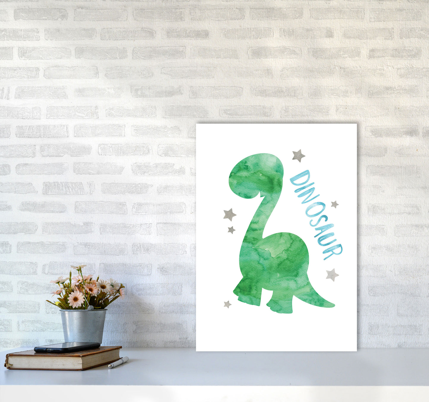 Dinosaur Watercolour Modern Print A2 Black Frame