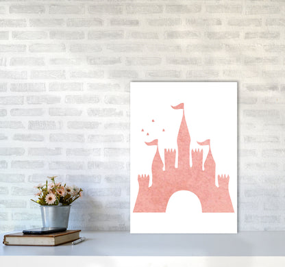 Peach Castle Watercolour Modern Print A2 Black Frame