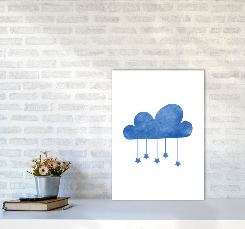 Blue Cloud Watercolour Modern Print A2 Black Frame