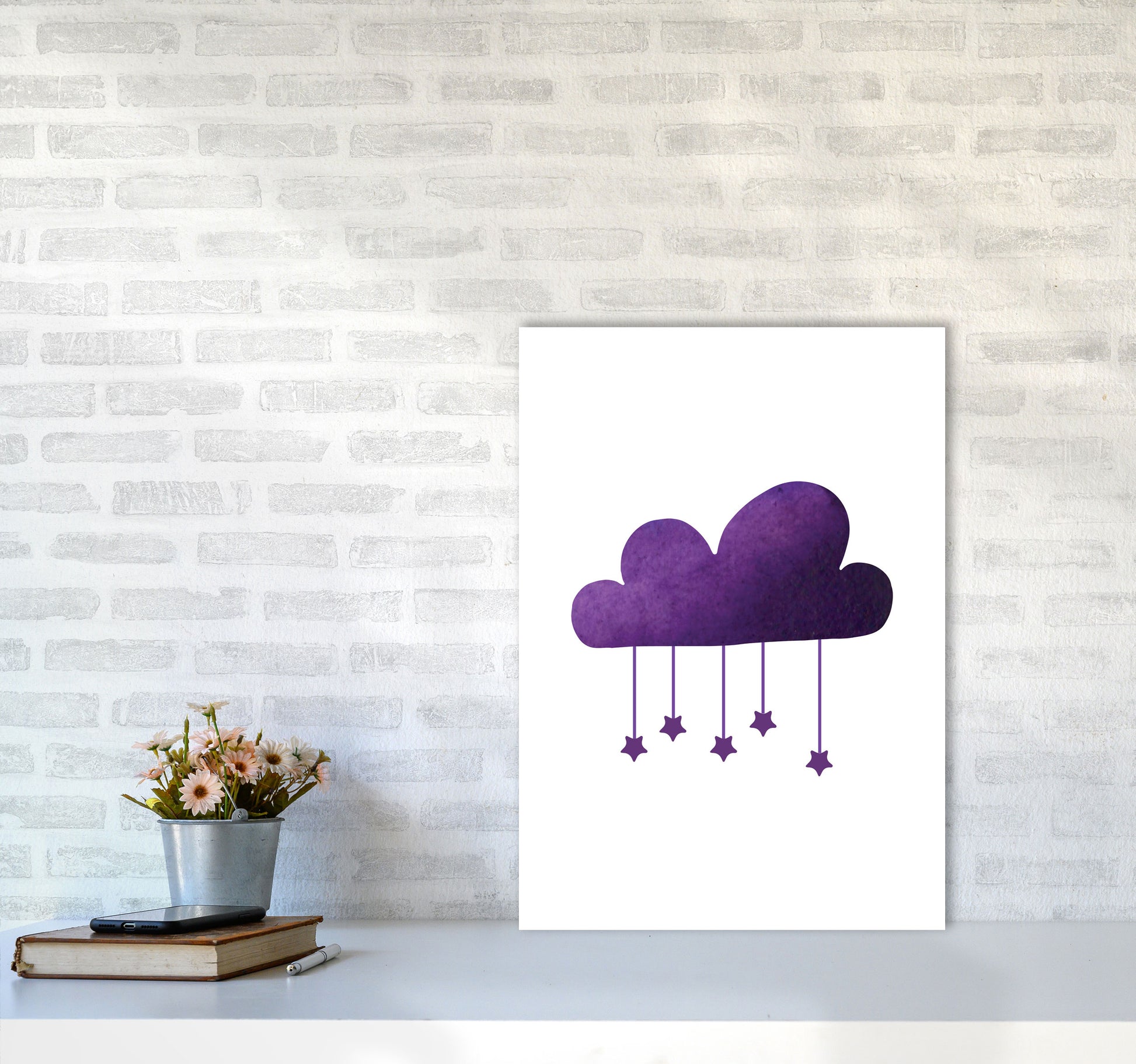 Purple Cloud Watercolour Modern Print A2 Black Frame