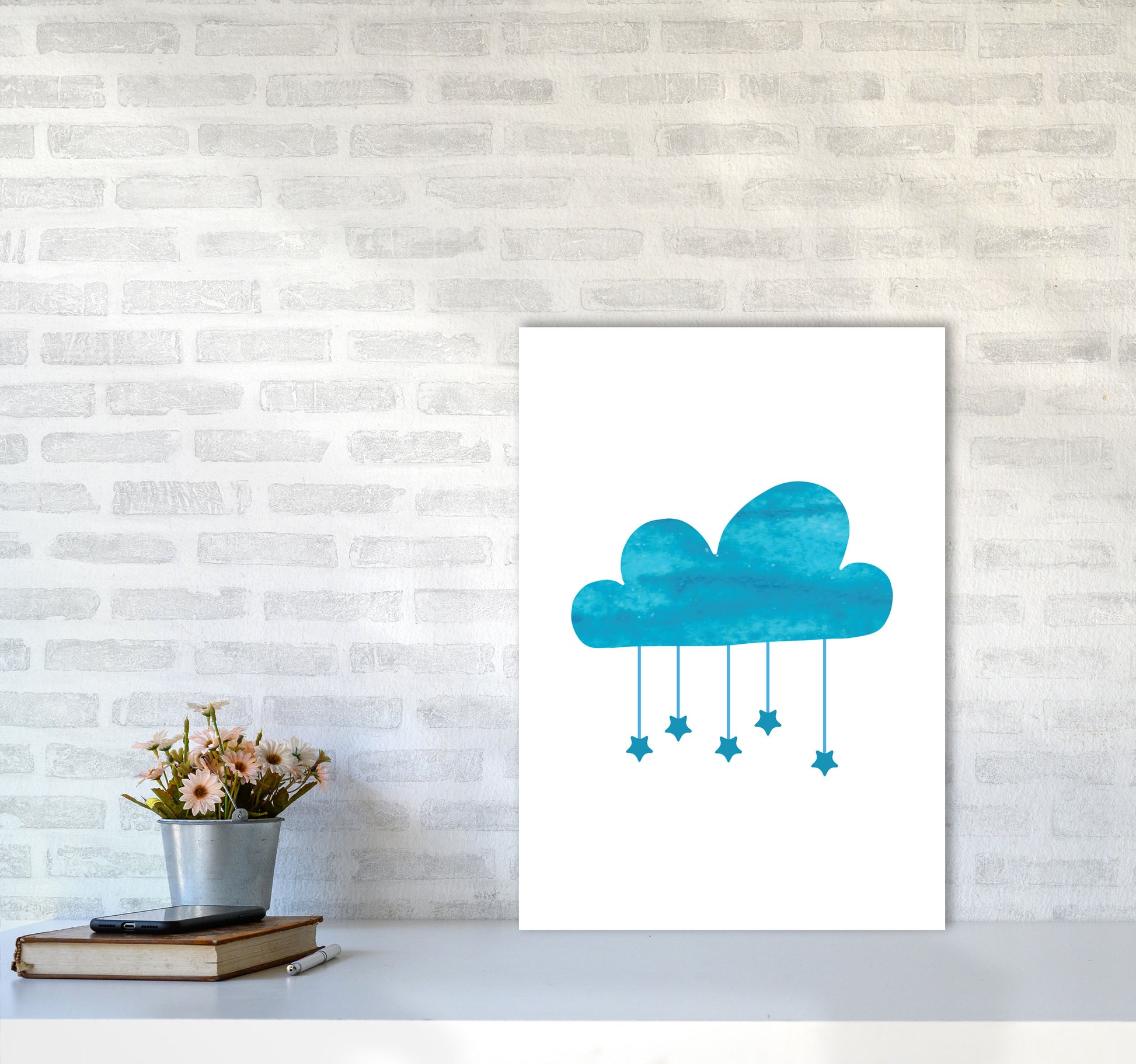 Turquoise Cloud Watercolour Modern Print A2 Black Frame