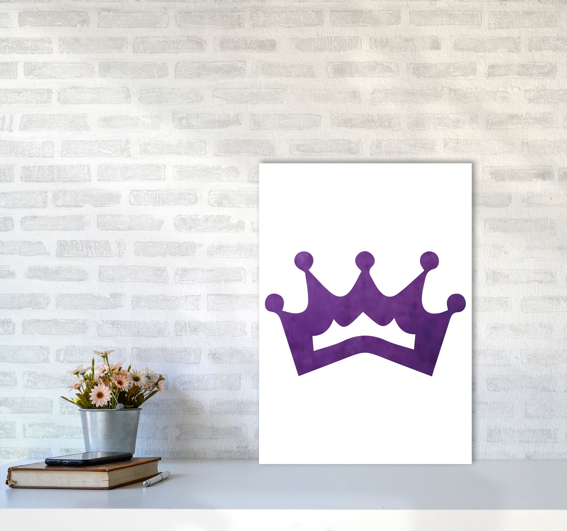 Purple Crown Watercolour Modern Print A2 Black Frame