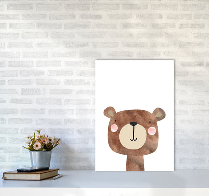 Scandi Brown Bear Watercolour Framed Nursey Wall Art Print A2 Black Frame