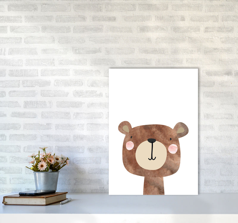 Scandi Brown Bear Watercolour Framed Nursey Wall Art Print A2 Black Frame