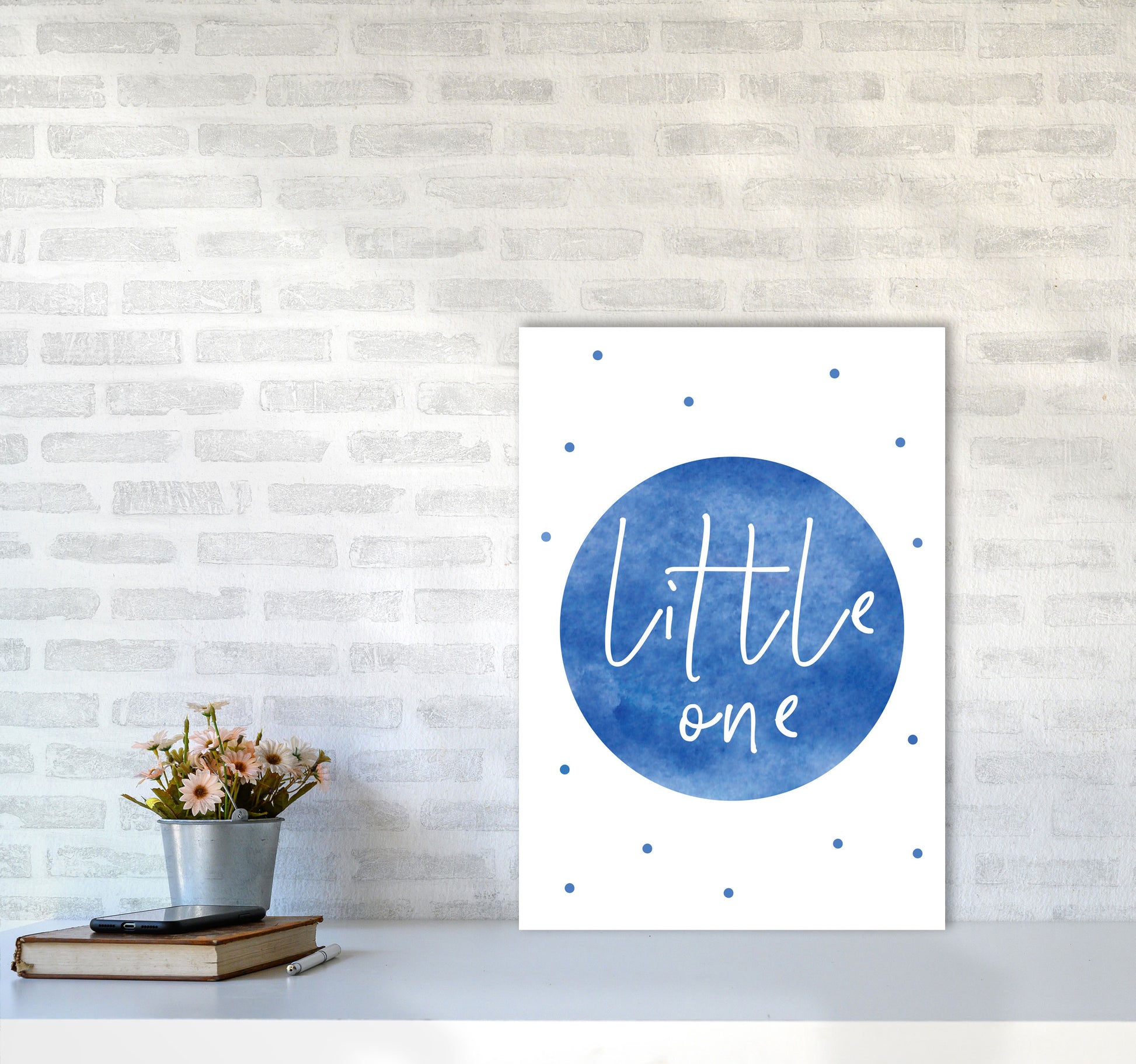 Little One Blue Watercolour Modern Print A2 Black Frame