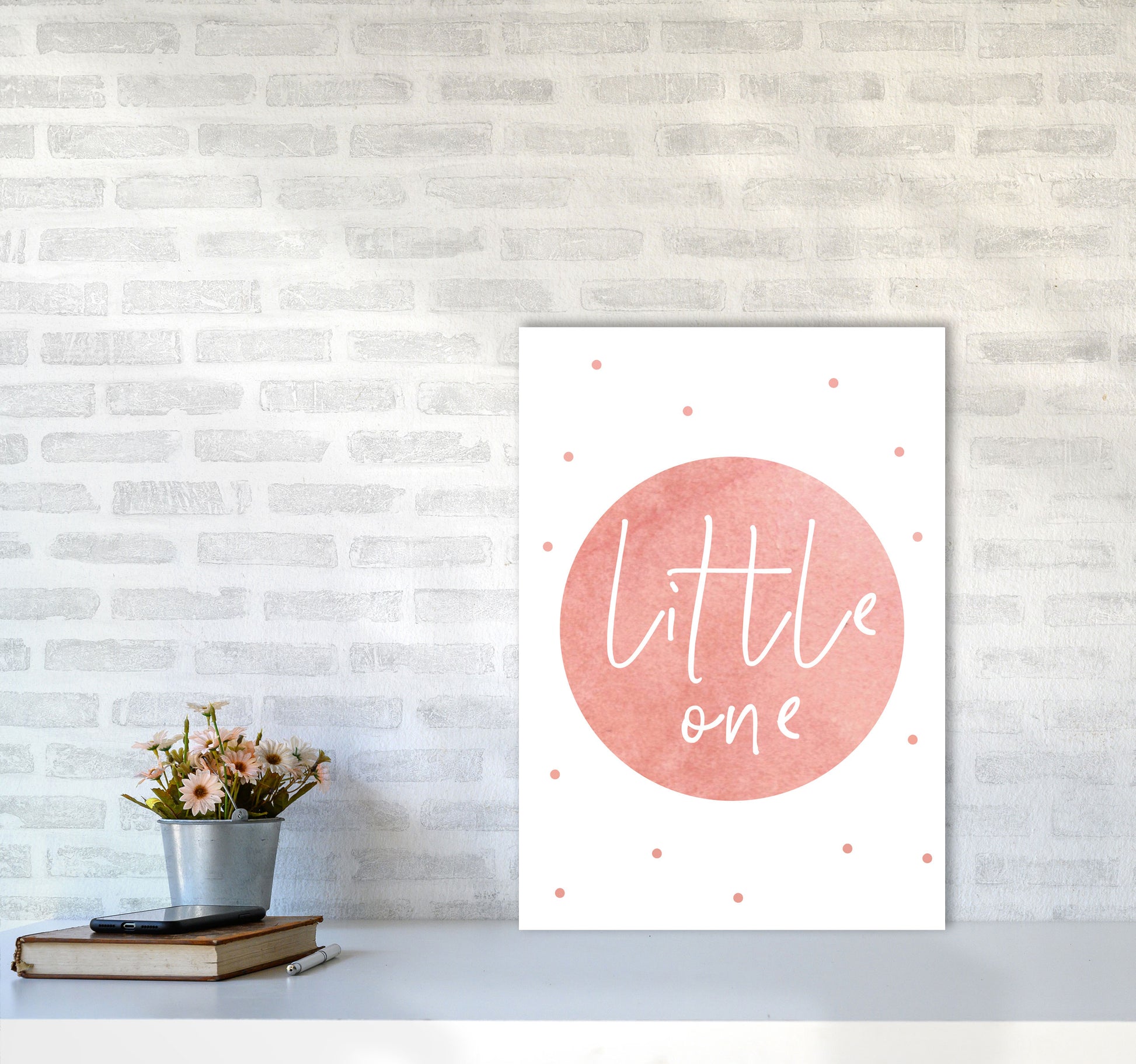 Little One Peach Watercolour Modern Print A2 Black Frame