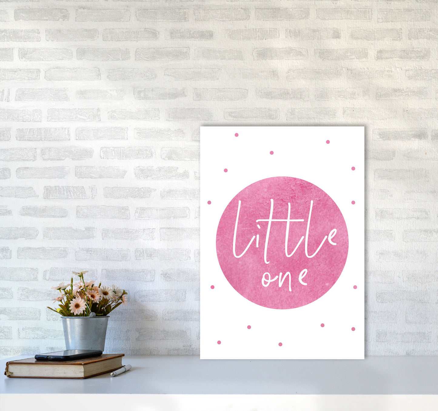 Little One Pink Watercolour Modern Print A2 Black Frame