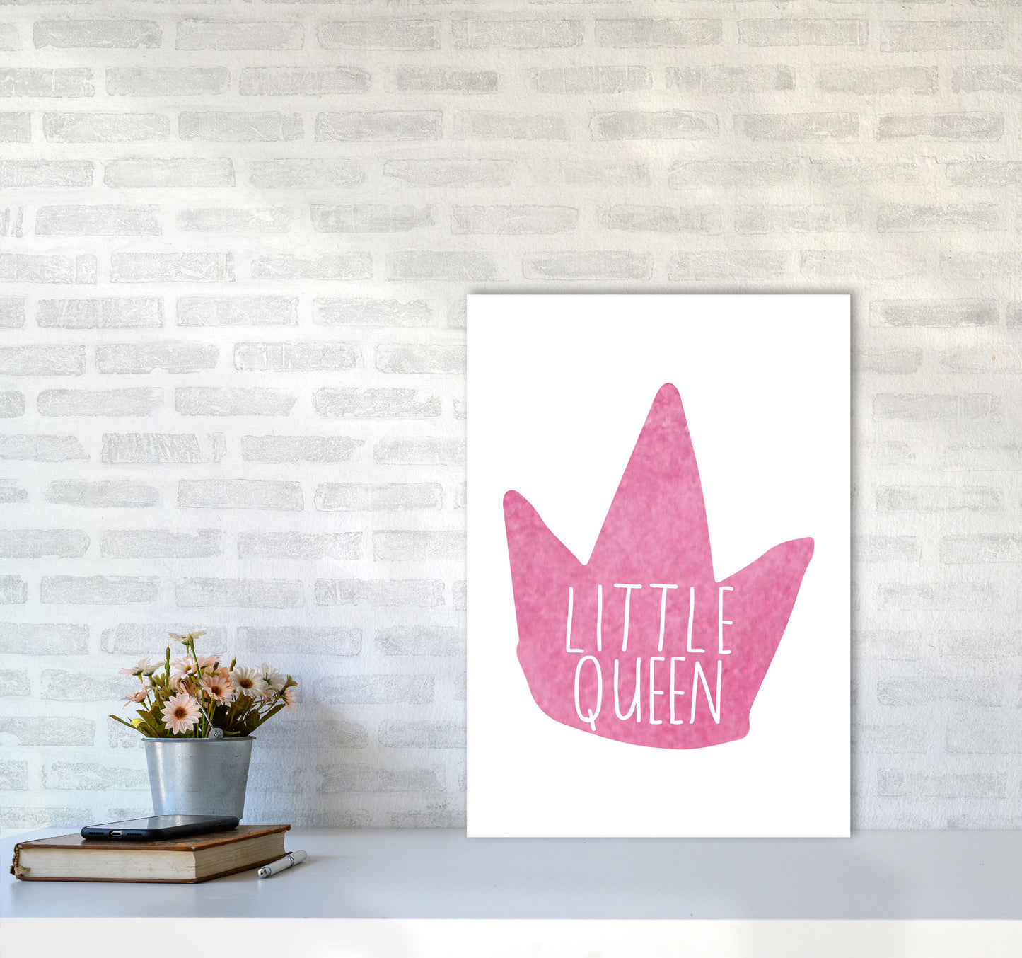 Little Queen Pink Crown Watercolour Modern Print A2 Black Frame