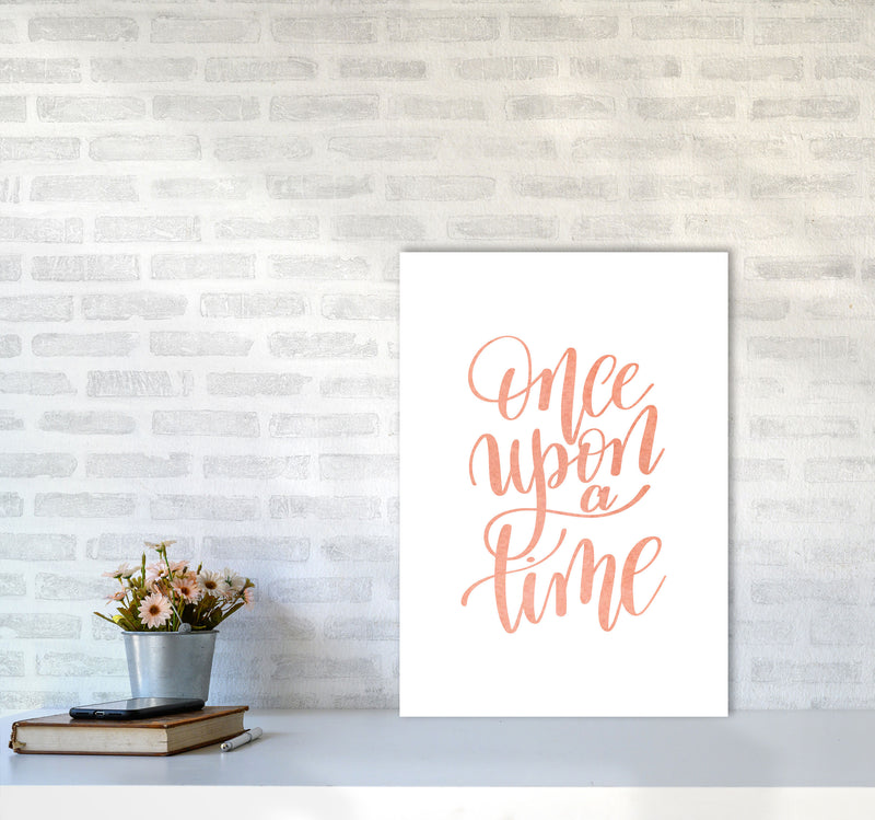 Once Upon A Time Peach Watercolour Framed Typography Wall Art Print A2 Black Frame