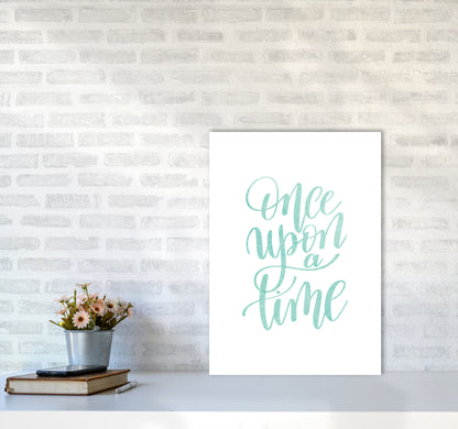 Once Upon A Time Mint Watercolour Framed Typography Wall Art Print A2 Black Frame