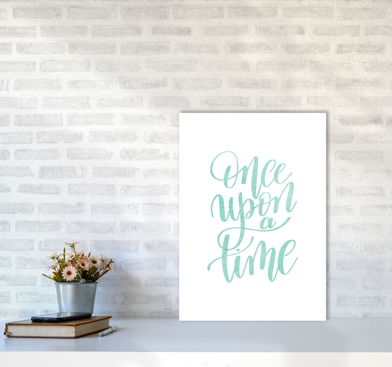 Once Upon A Time Mint Watercolour Framed Typography Wall Art Print A2 Black Frame