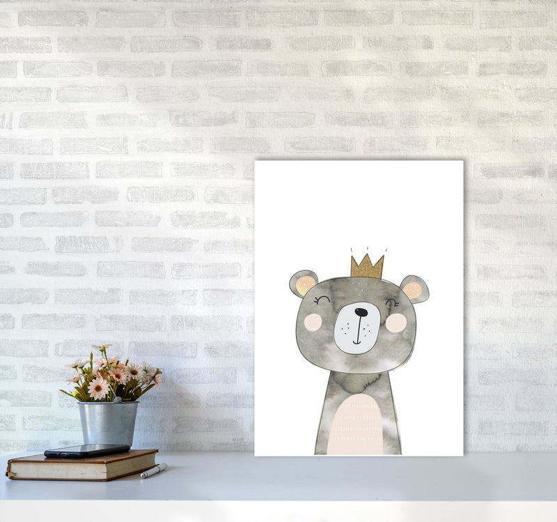 Scandi Grey Bear Watercolour Framed Nursey Wall Art Print A2 Black Frame