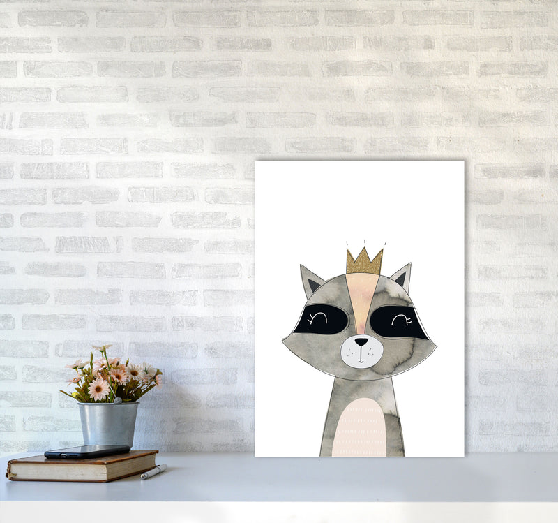Scandi Grey Raccoon Watercolour Framed Nursey Wall Art Print A2 Black Frame