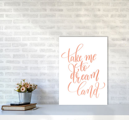 Take Me To Dreamland Peach Watercolour Modern Print A2 Black Frame