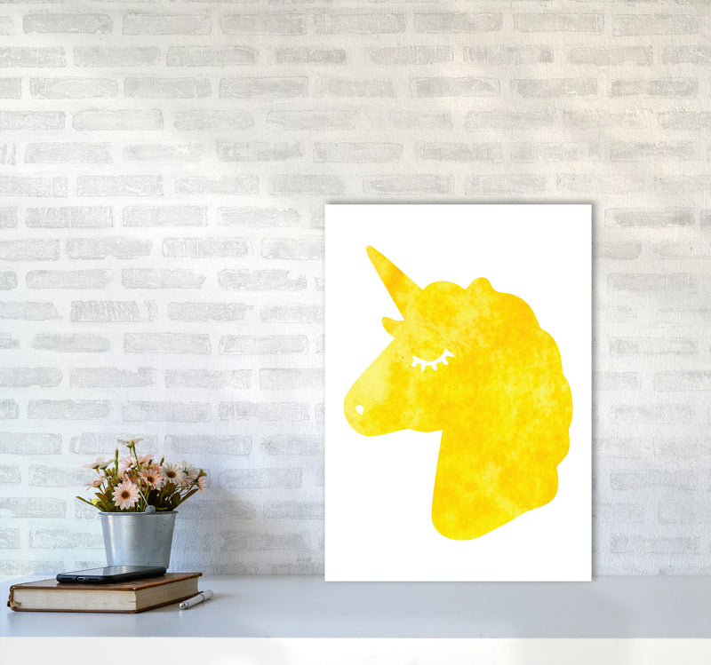 Unicorn Yellow Silhouette Watercolour Modern Print A2 Black Frame