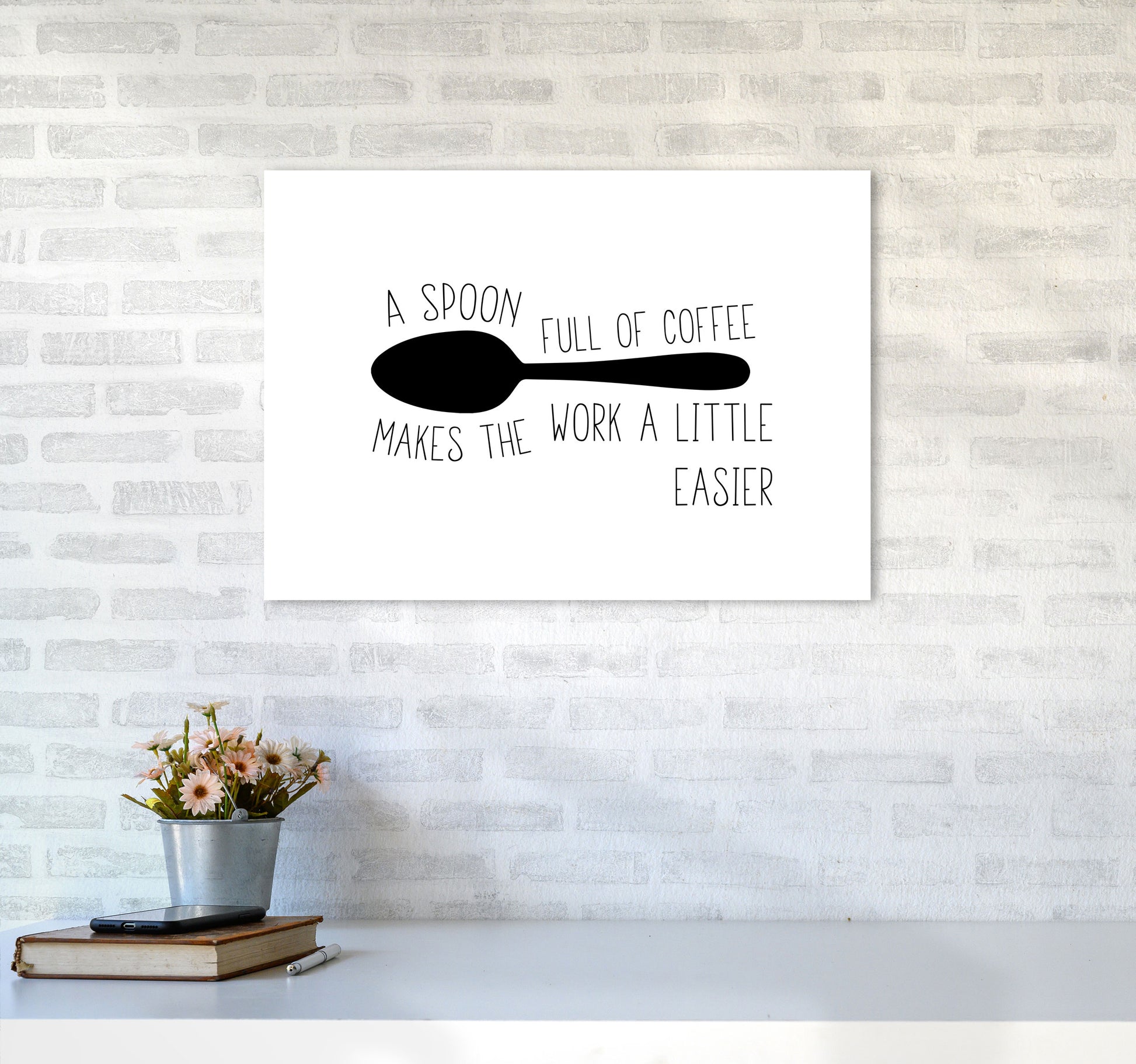 A Spoon Full Of Coffee Modern Print, Framed Kitchen Wall Art A2 Black Frame