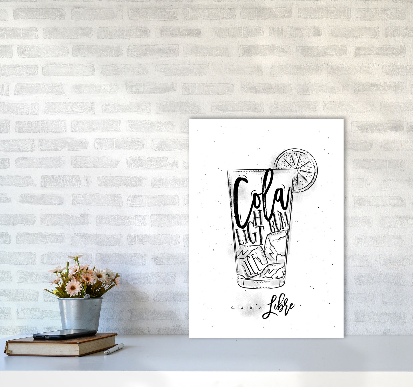 Cuba Libre Cocktail Modern Print, Framed Kitchen Wall Art A2 Black Frame