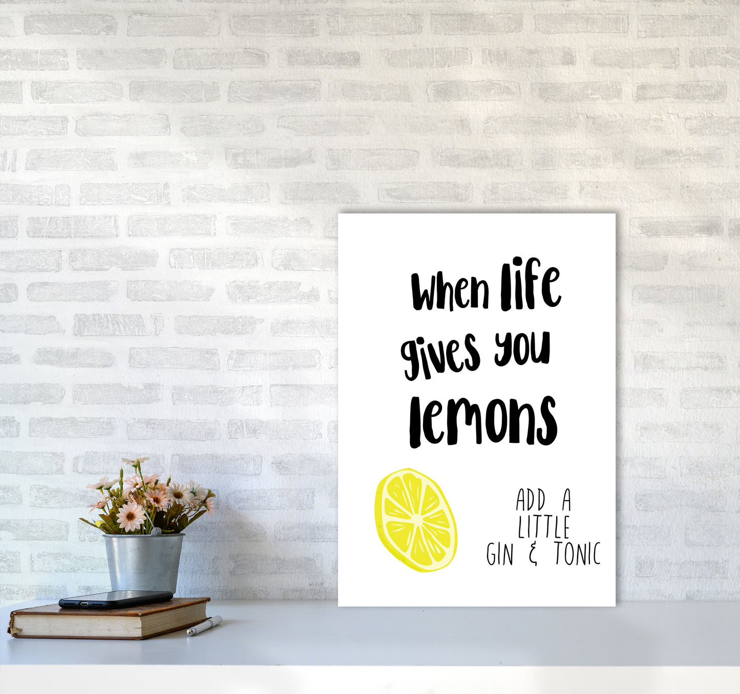 Humorous Gin Sayings Multi Set Kitchen Typography Wall Art A2 Black Frame