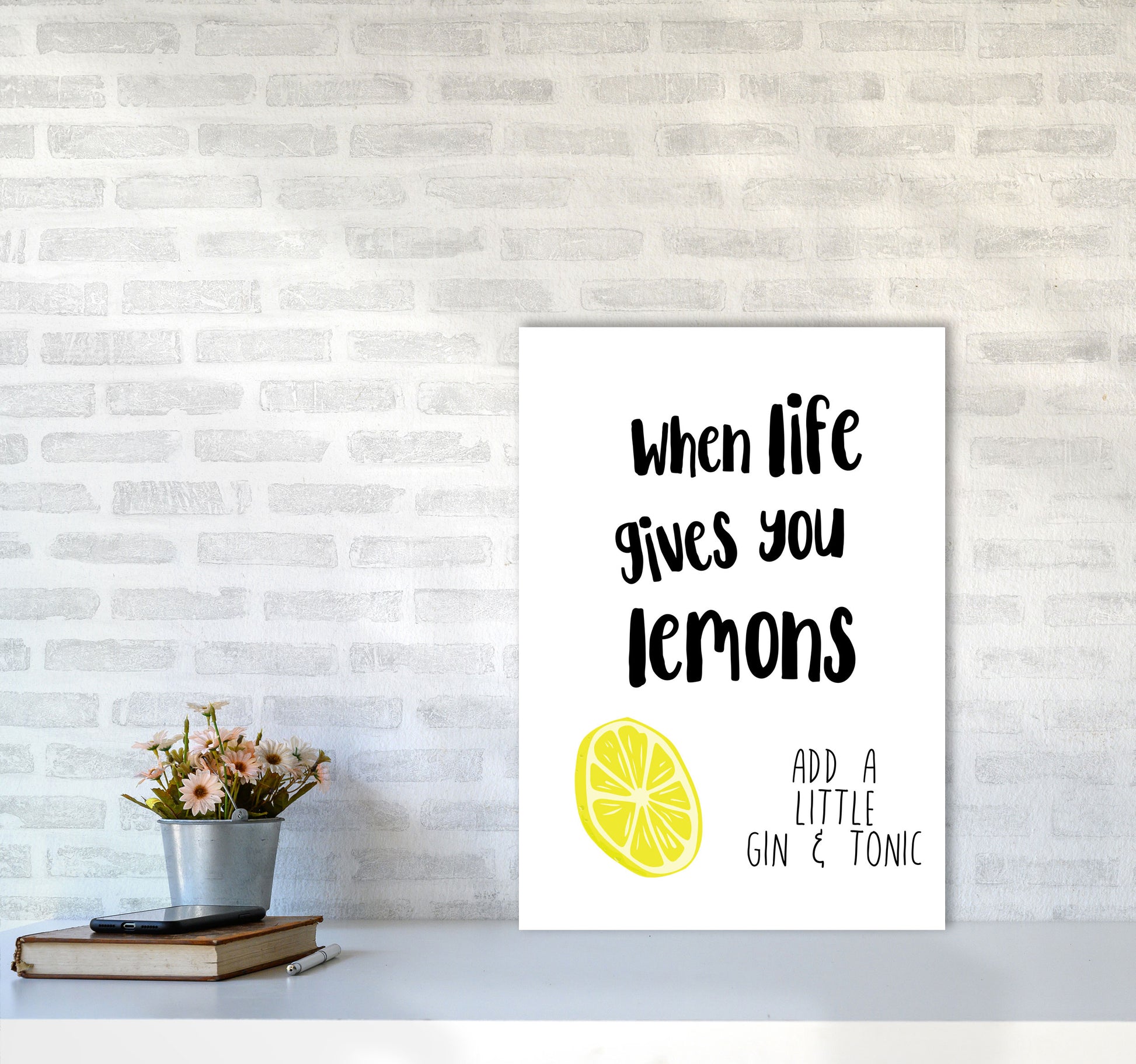 Humorous Gin Sayings Multi Set Kitchen Typography Wall Art A2 Black Frame