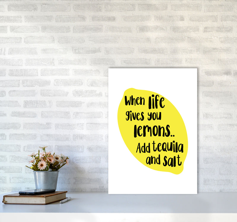 When Life Gives You Lemons, Tequila Modern Print, Framed Kitchen Wall Art A2 Black Frame