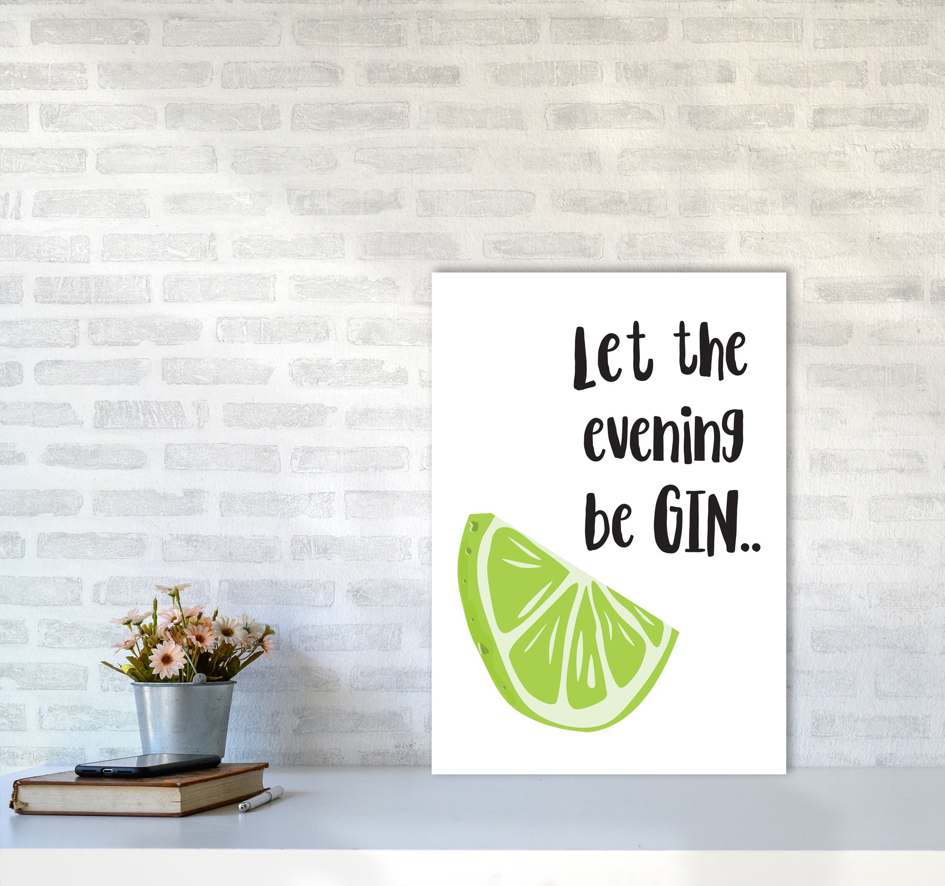 Let The Evening BeGIN Modern Print, Framed Kitchen Wall Art A2 Black Frame