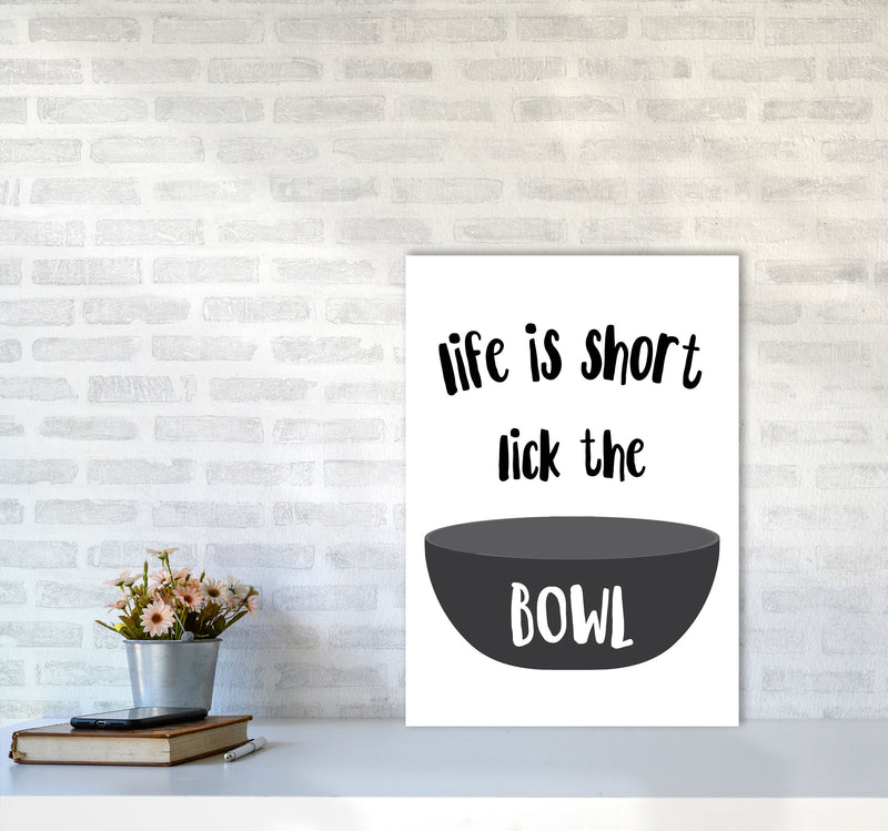 Lick The Bowl Modern Print, Framed Kitchen Wall Art A2 Black Frame