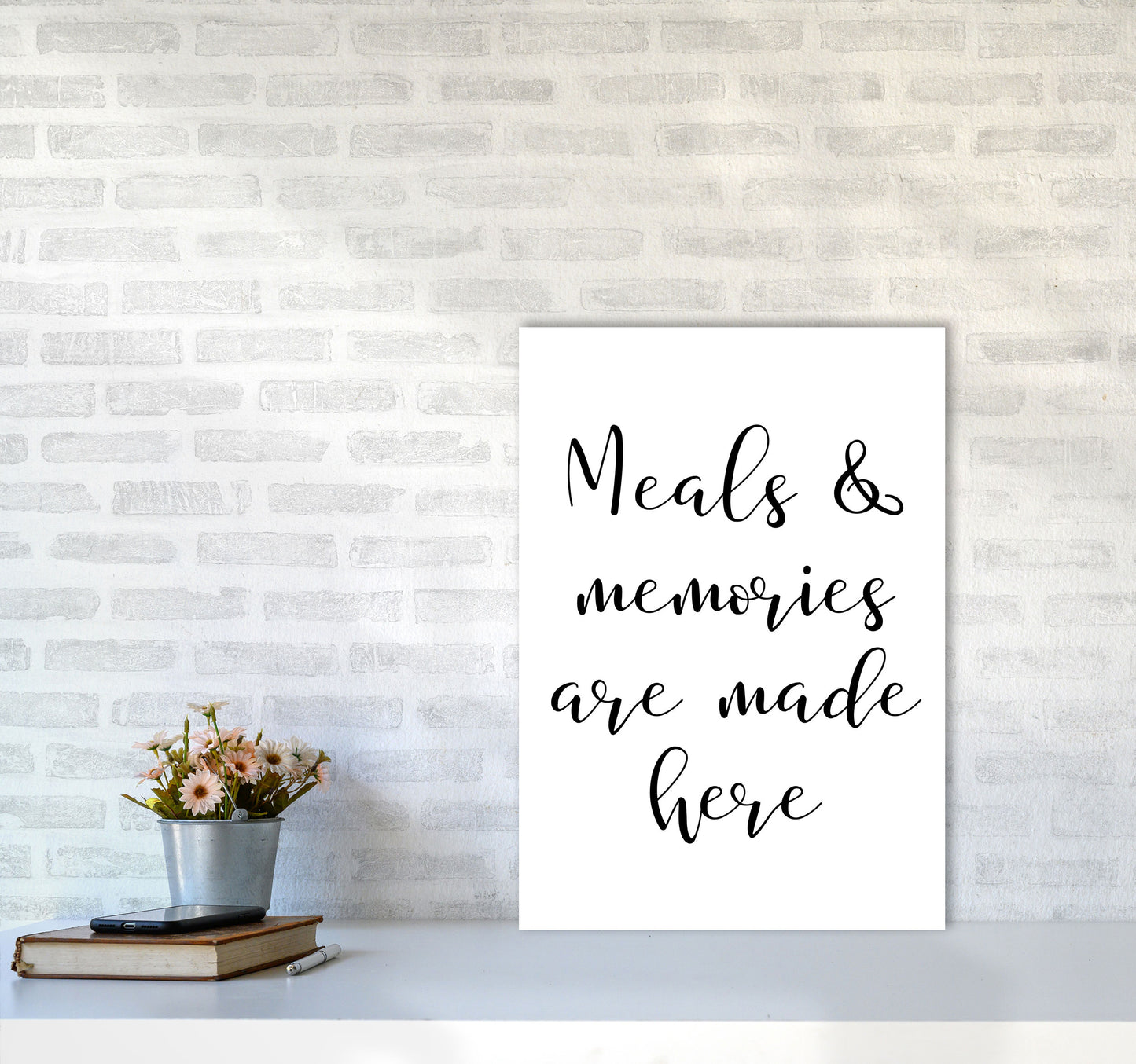 Meals And Memories Modern Print, Framed Kitchen Wall Art A2 Black Frame