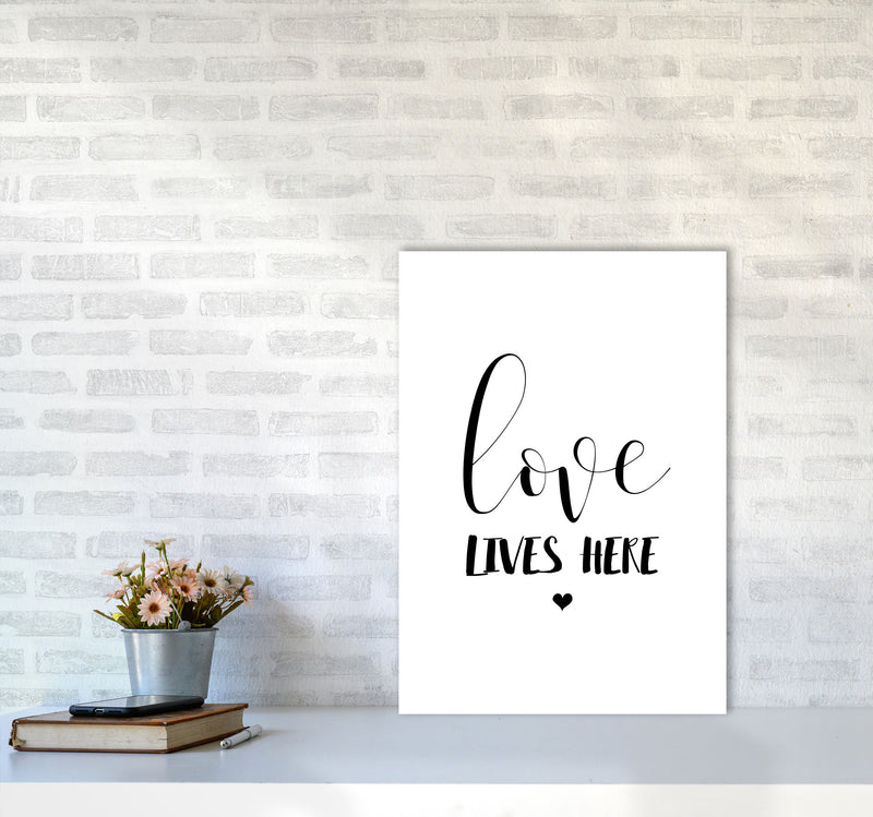 Love Lives Here Framed Typography Wall Art Print A2 Black Frame