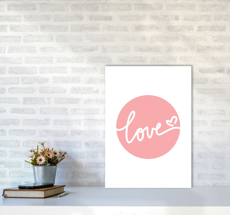 Love Pink Circle Framed Typography Wall Art Print A2 Black Frame
