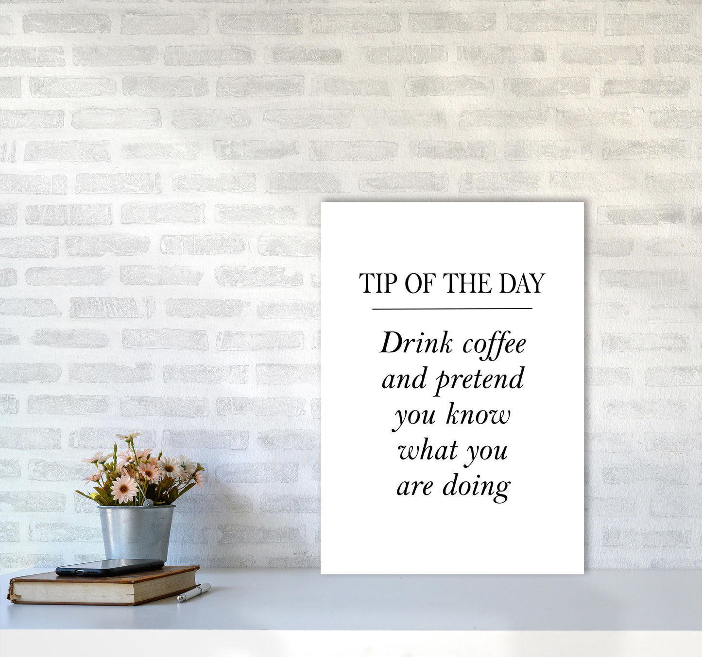 Tip Of The Day, Coffee Modern Print, Framed Kitchen Wall Art A2 Black Frame