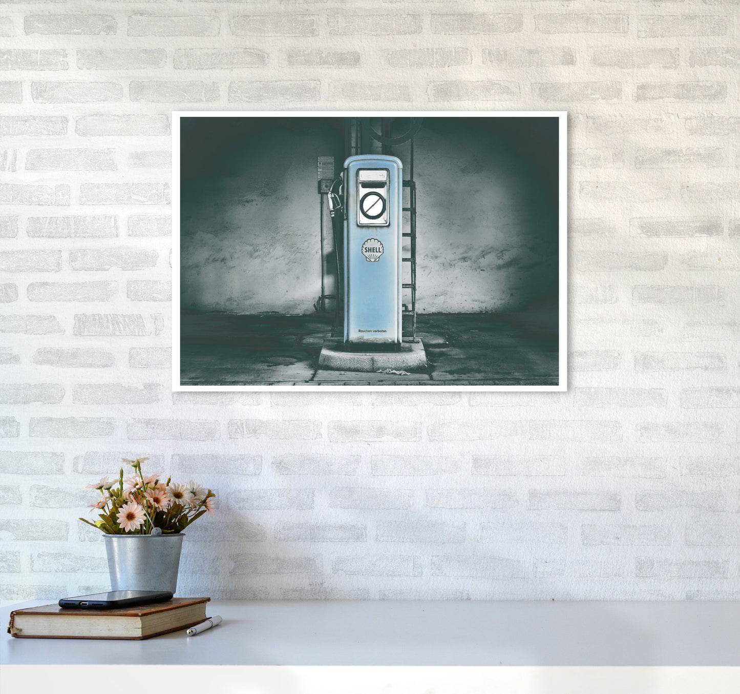 Little Blue Gas Pump Modern Print A2 Black Frame