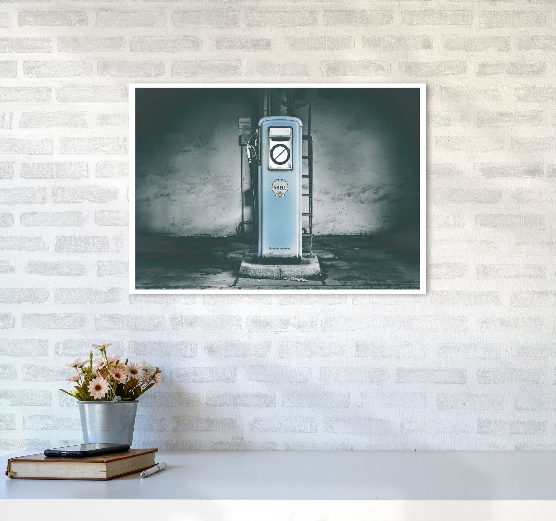 Little Blue Gas Pump Modern Print A2 Black Frame