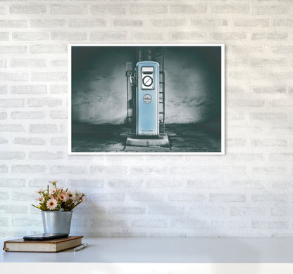 Little Blue Gas Pump Modern Print A2 Black Frame