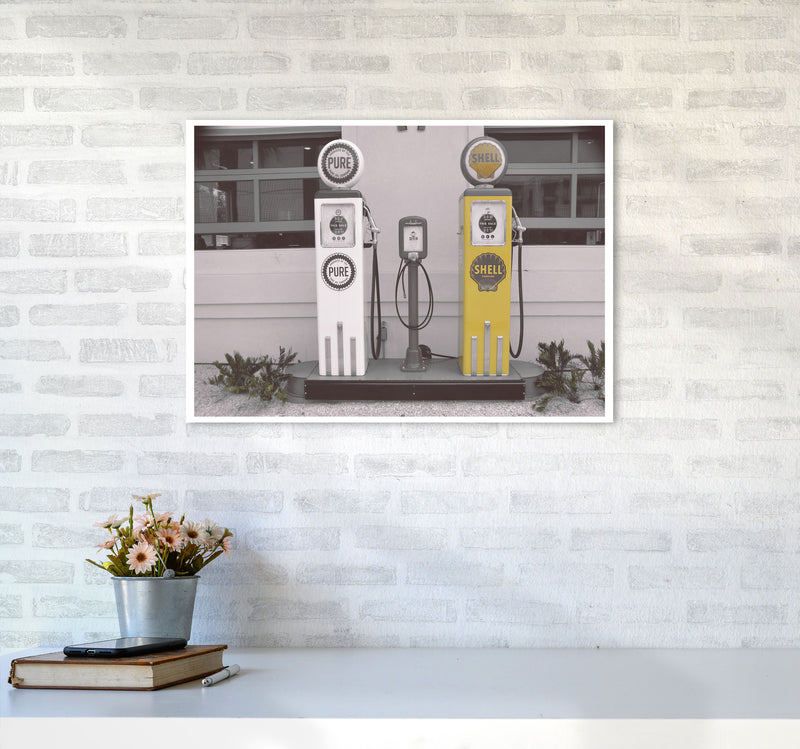 Vintage Shell Yellow Gas Pump Modern Print A2 Black Frame