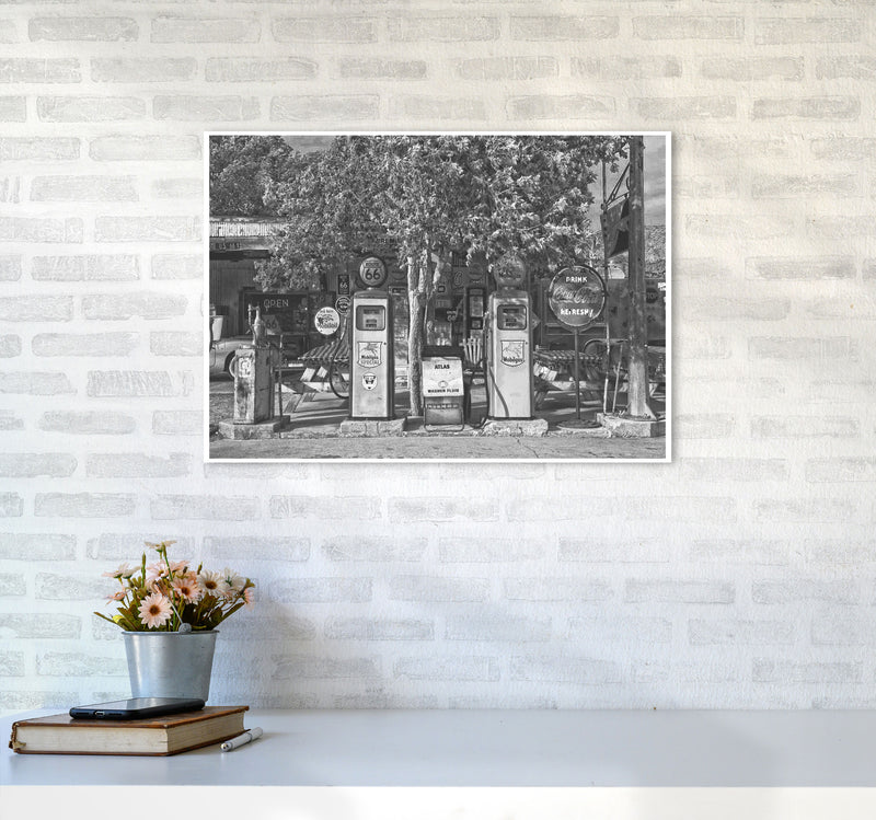 Retro Black And White Gas Pumps Modern Print A2 Black Frame