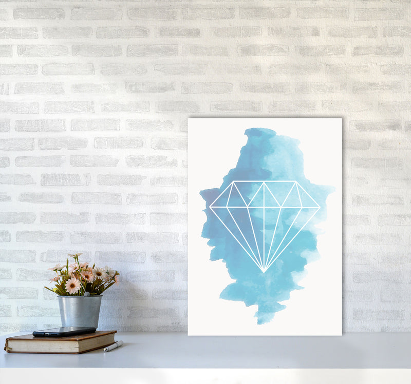 Geo Diamond Blue Watercolour Modern Print A2 Black Frame