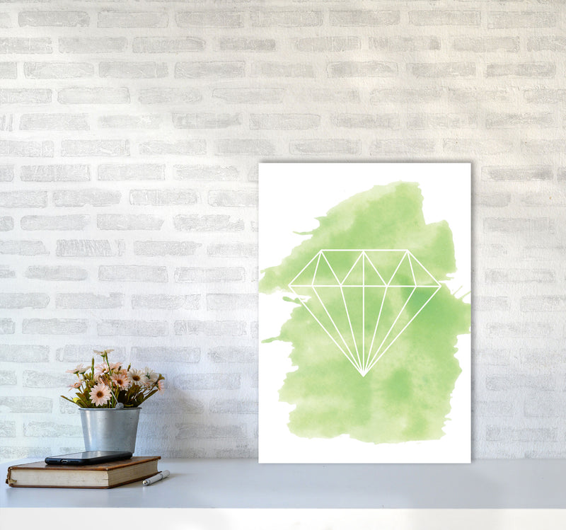 Geo Diamond Green Watercolour Modern Print A2 Black Frame