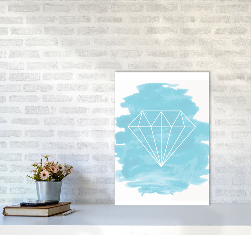 Geo Diamond Light Blue Watercolour Modern Print A2 Black Frame