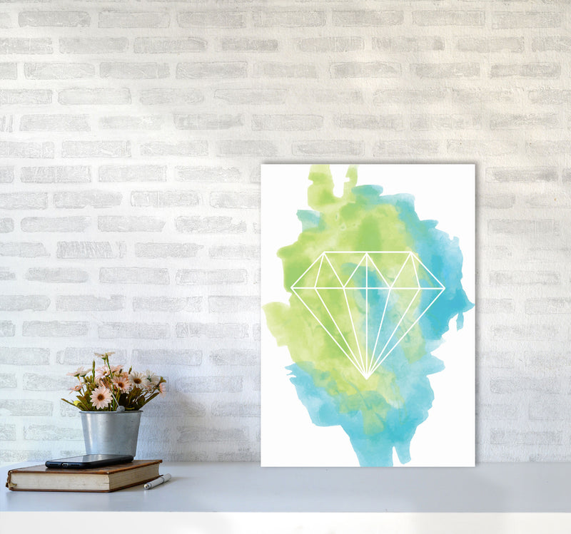 Geo Diamond Turquoise Multi Watercolour Modern Print A2 Black Frame