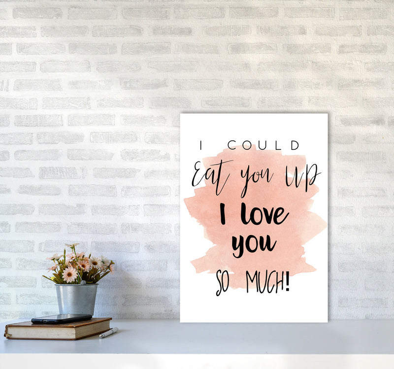 Eat You Up Peach Watercolour Modern Print A2 Black Frame