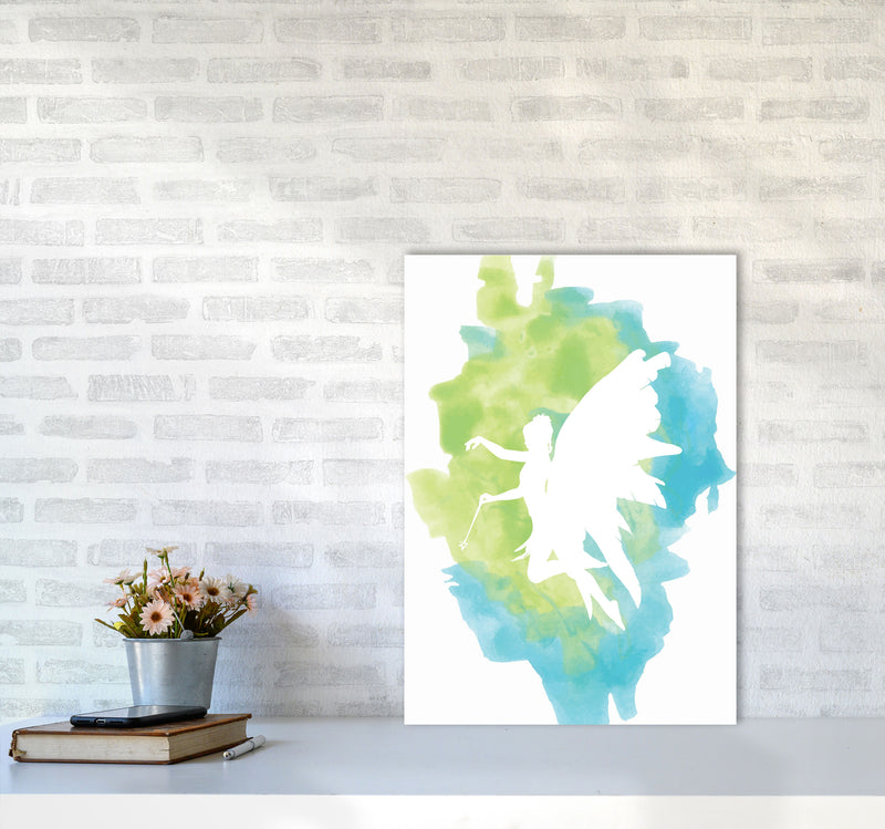 Fairy Turquoise Multi Watercolour Modern Print A2 Black Frame