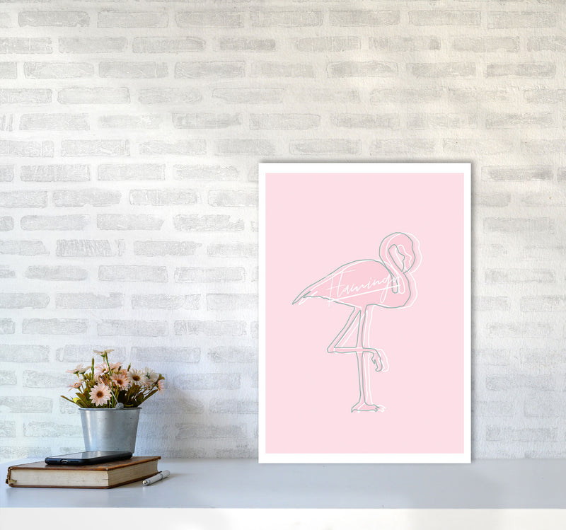 Pink Flamingo Modern Print Animal Art Print A2 Black Frame