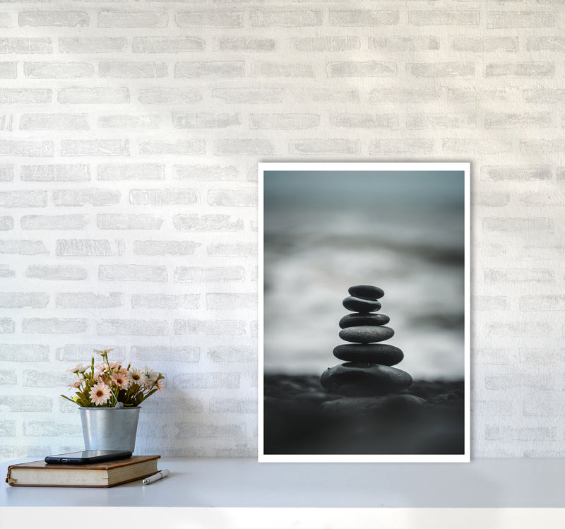 Black Pebble Stack Modern Print, Framed Botanical & Nature Art Print A2 Black Frame