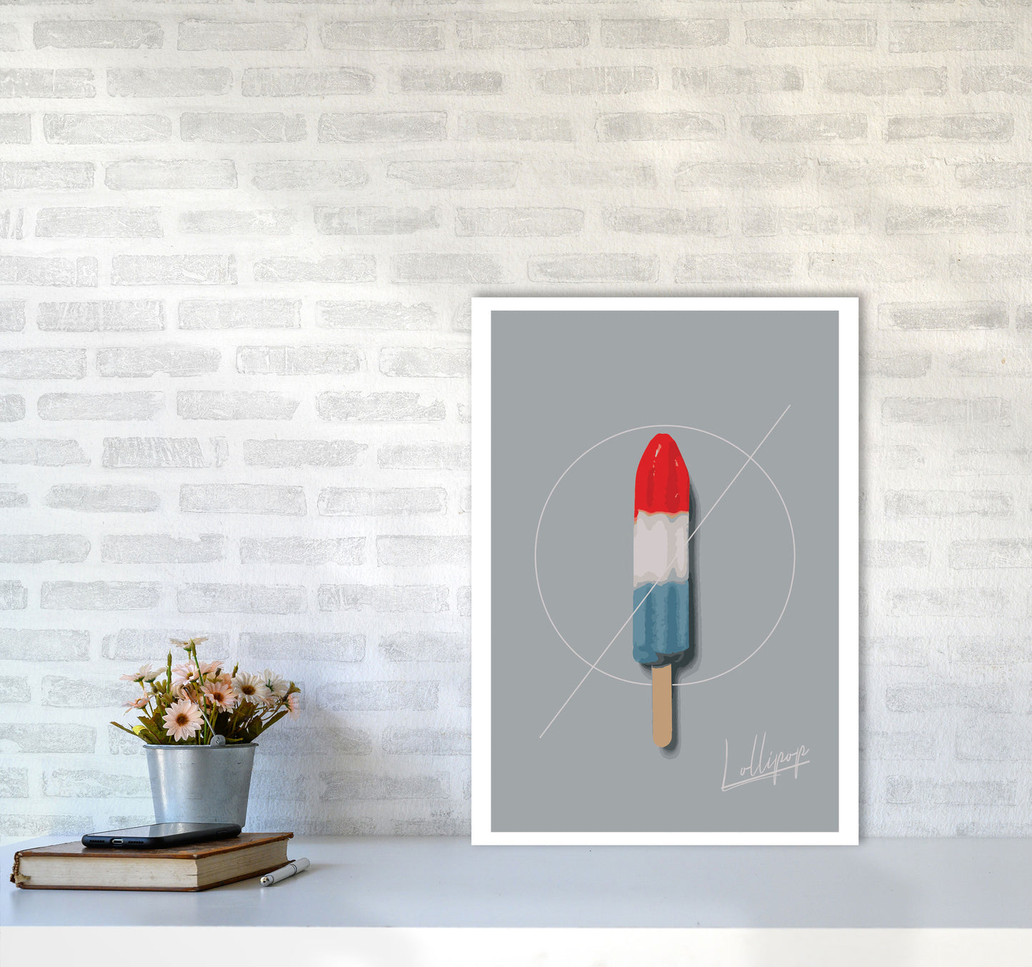 Ice Lolly Modern Print, Framed Kitchen Wall Art A2 Black Frame