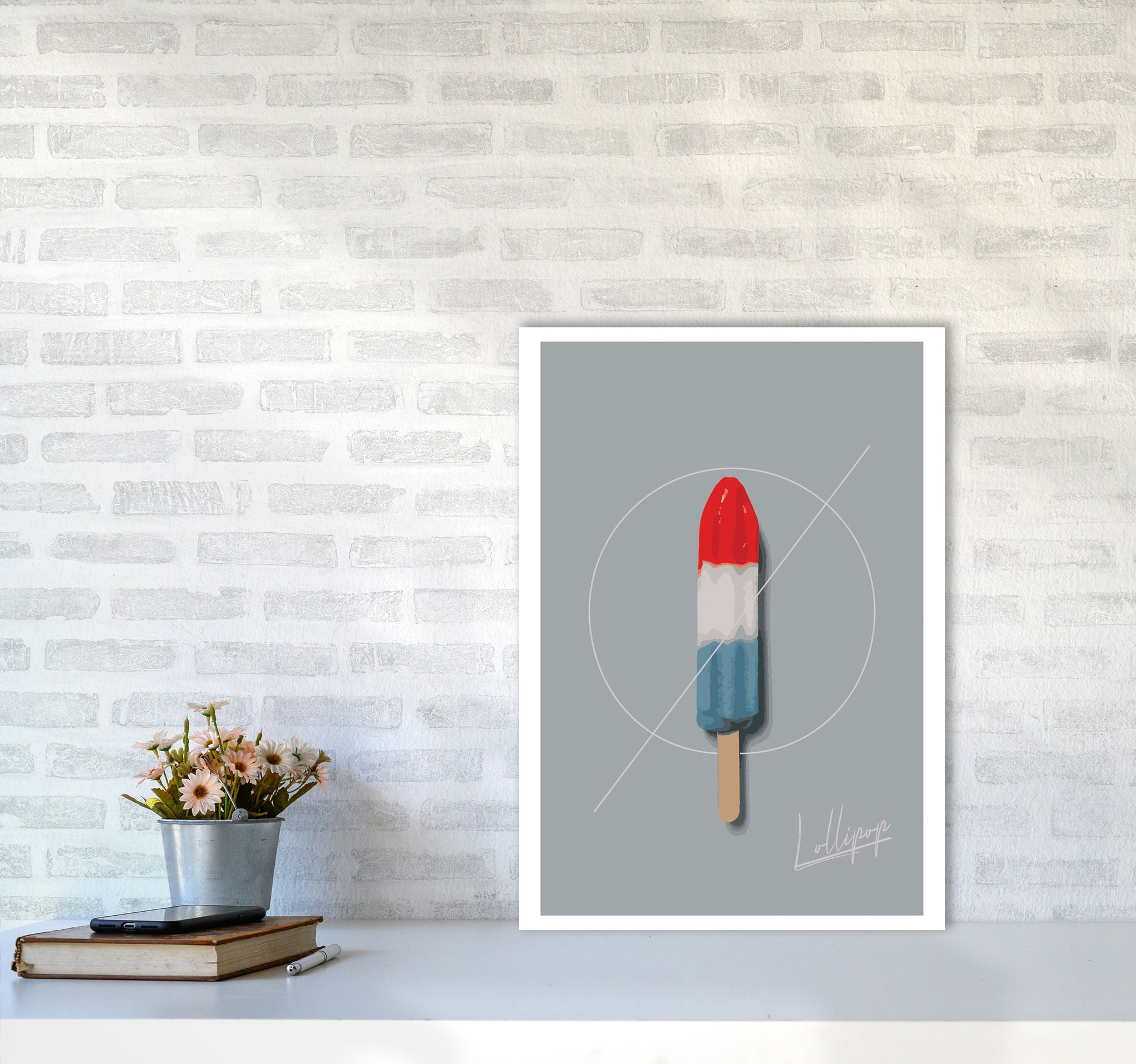 Ice Lolly Modern Print, Framed Kitchen Wall Art A2 Black Frame